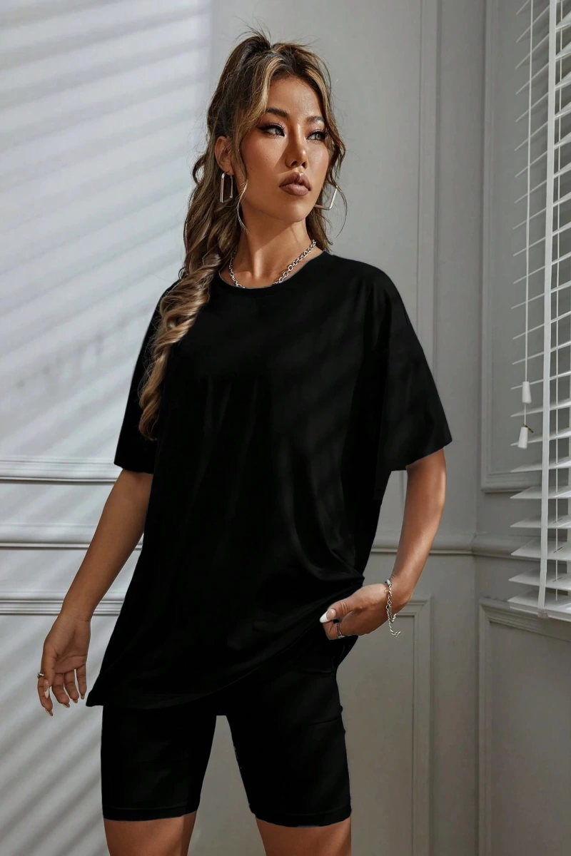 Kadın 2Lİ TAKIM OVERSİZE Trend T-shirt Şort Model 4962
