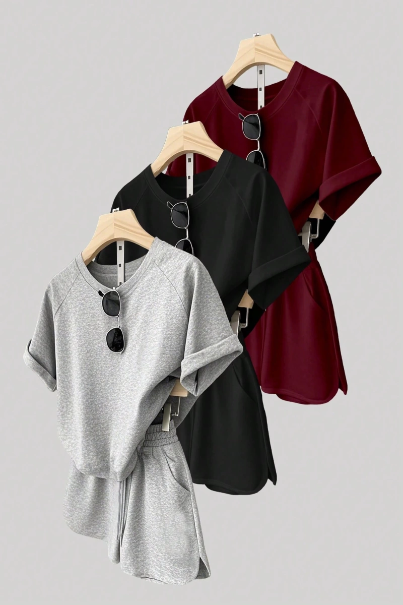 Kadın 2Lİ TAKIM OVERSİZE Trend T-shirt Şort Model 4963