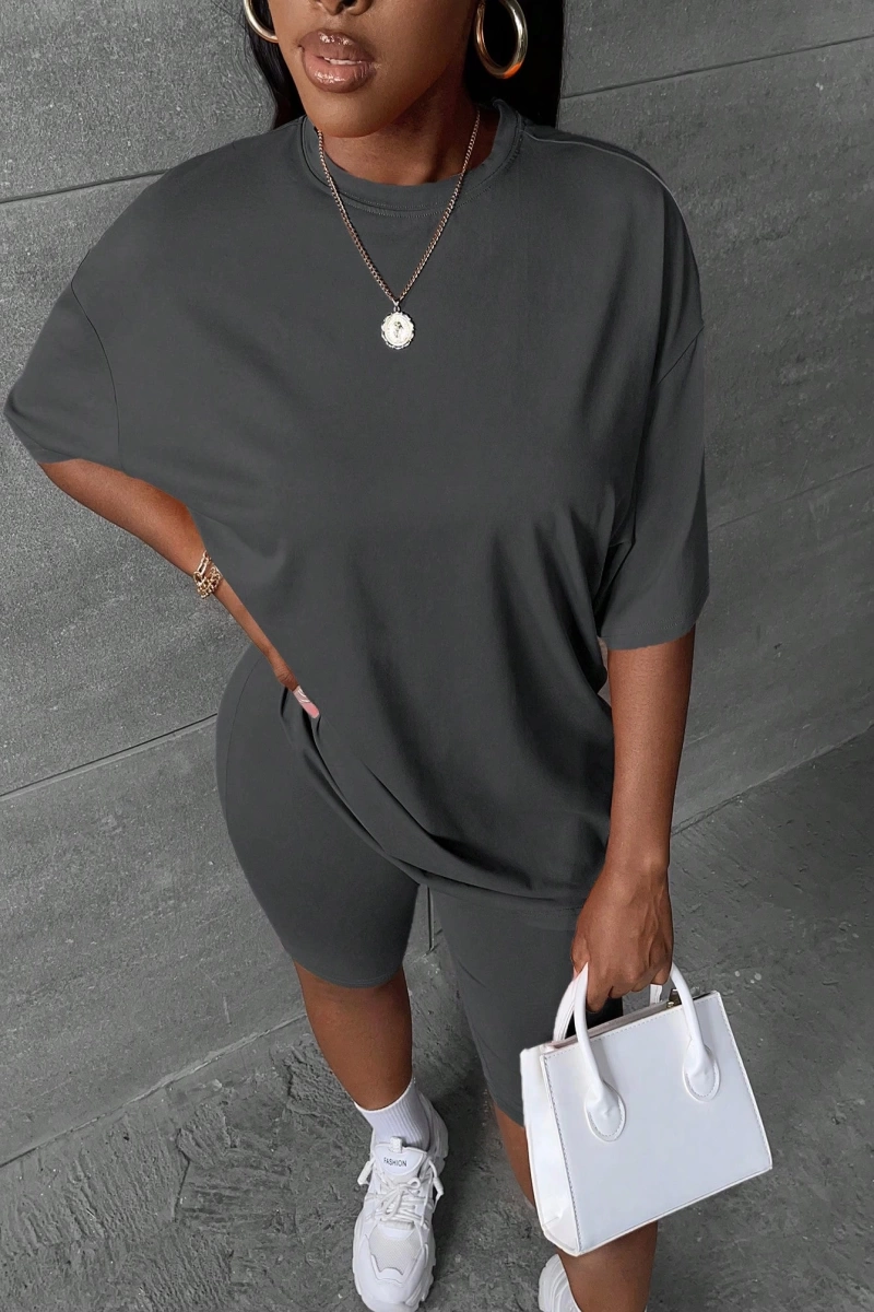 Kadın 2Lİ TAKIM OVERSİZE Trend T-shirt Şort Model 4976