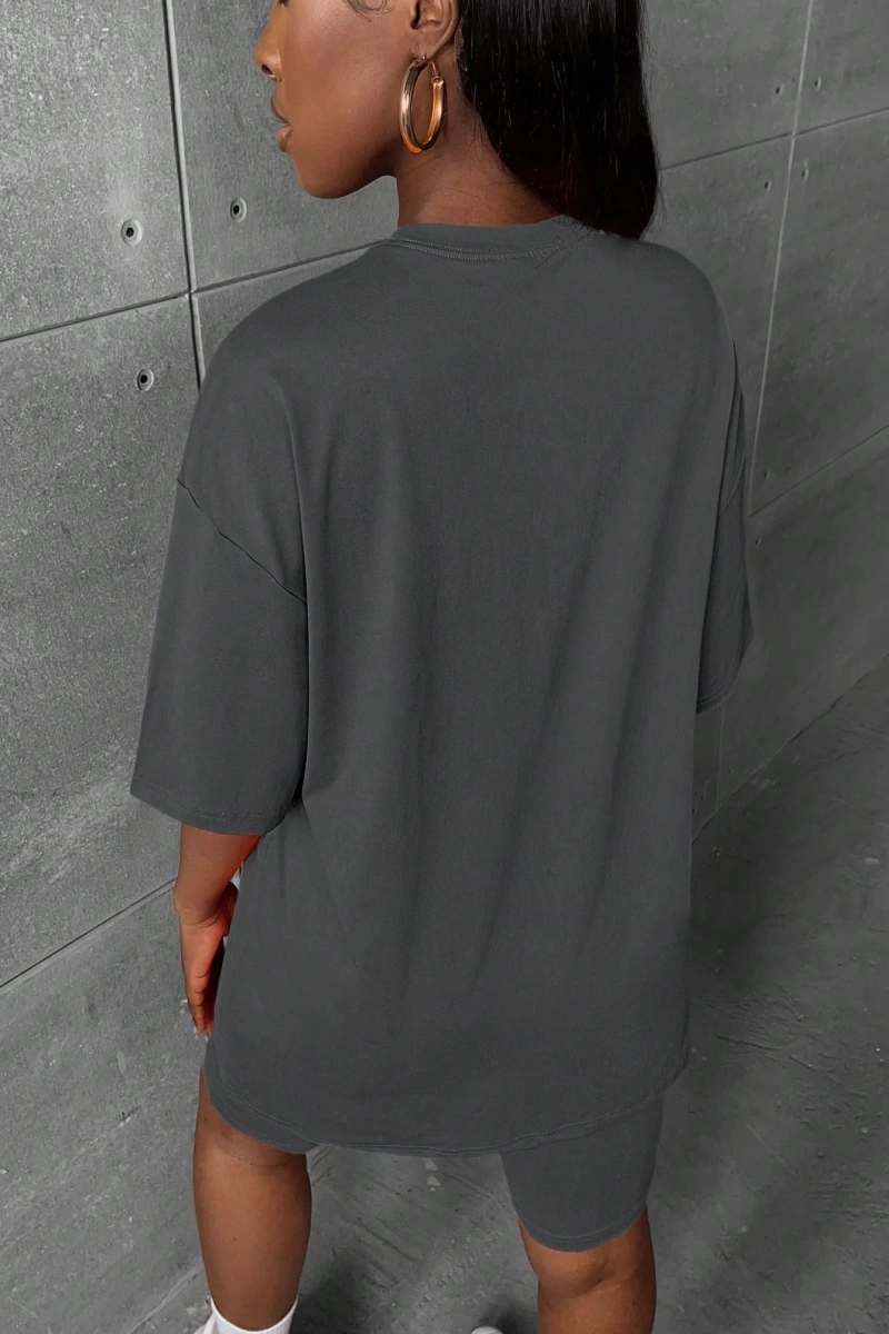 Kadın 2Lİ TAKIM OVERSİZE Trend T-shirt Şort Model 4976