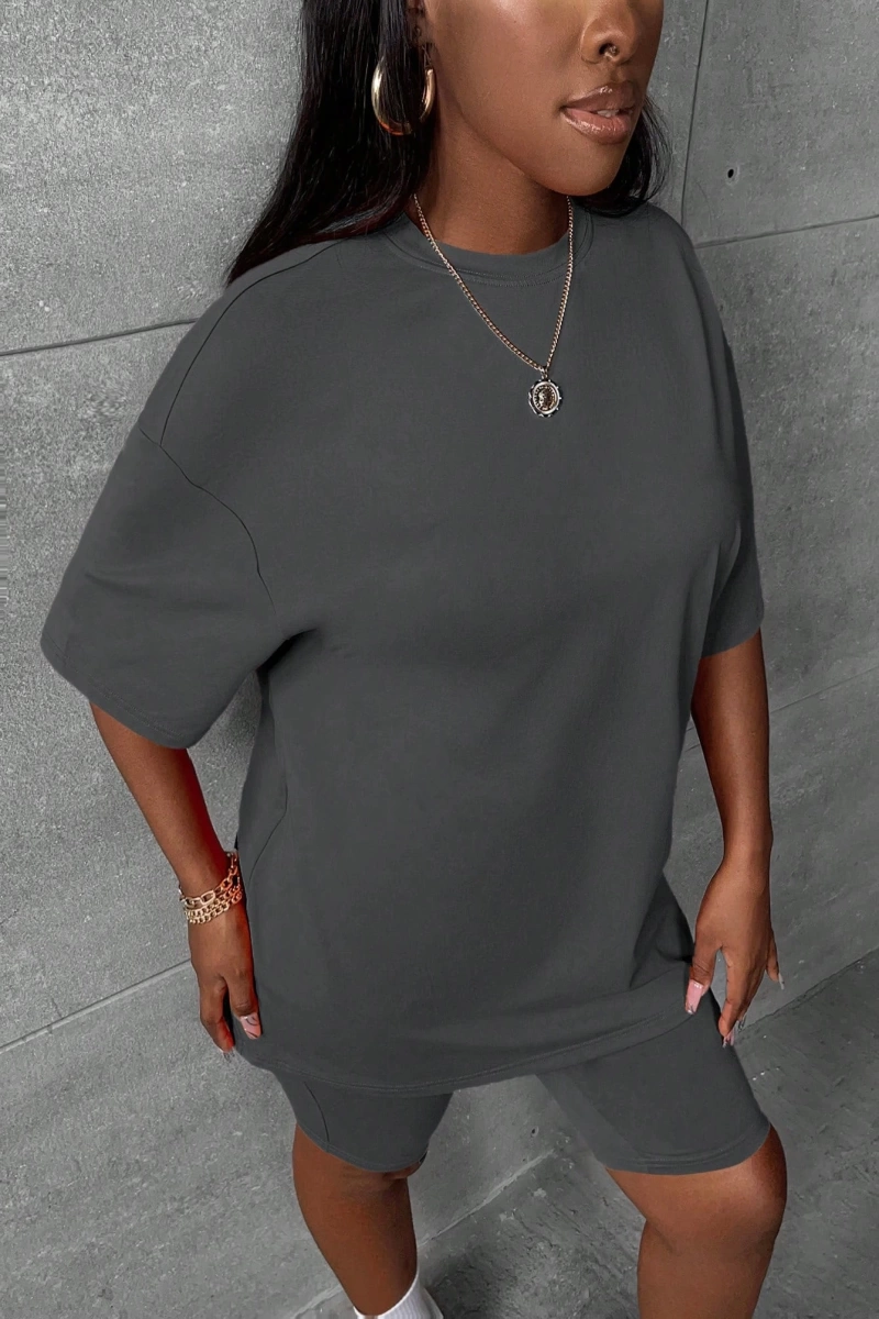 Kadın 2Lİ TAKIM OVERSİZE Trend T-shirt Şort Model 4976