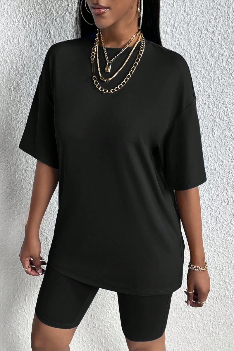 Kadın 2Lİ TAKIM OVERSİZE Trend T-shirt Şort Model 4976
