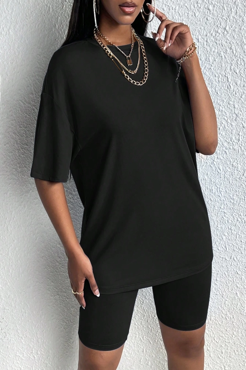 Kadın 2Lİ TAKIM OVERSİZE Trend T-shirt Şort Model 4976