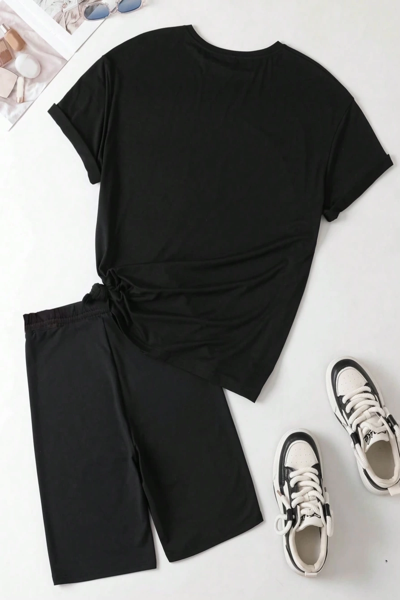 Kadın 2Lİ TAKIM OVERSİZE Trend T-shirt Şort Model 4981