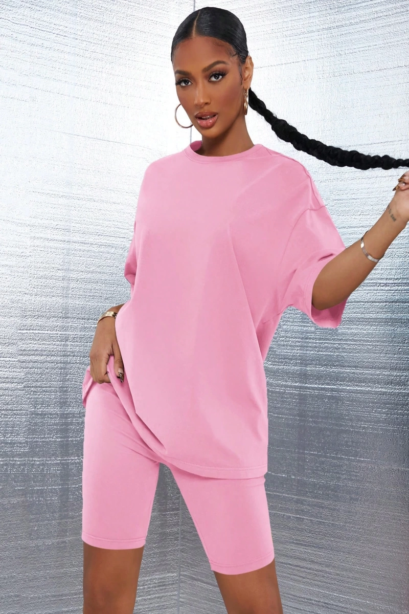 Kadın 2Lİ TAKIM OVERSİZE Trend T-shirt Şort Model 4990