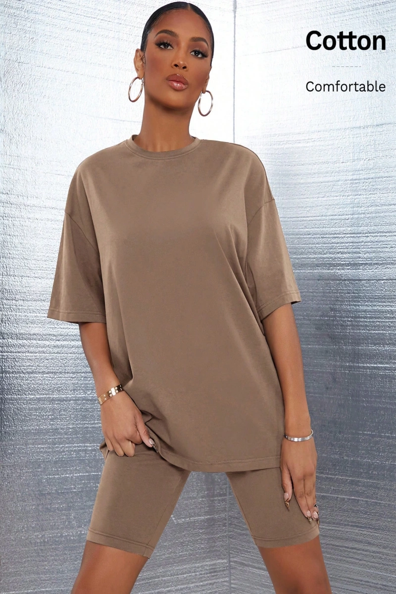 Kadın 2Lİ TAKIM OVERSİZE Trend T-shirt Şort Model 4990