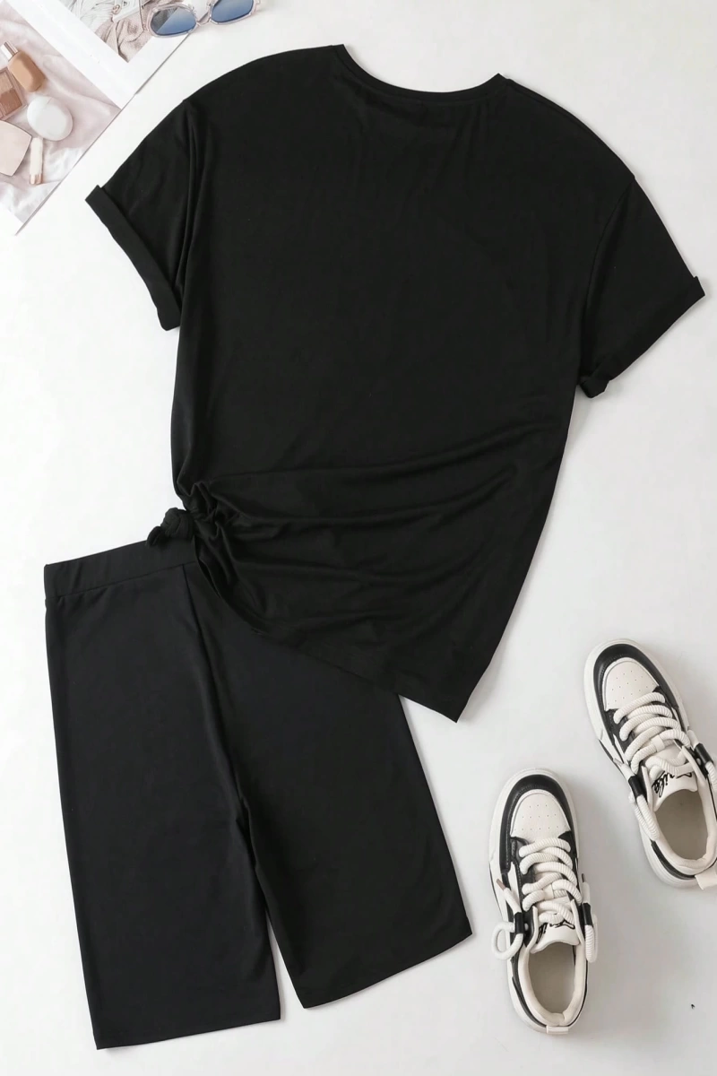 Kadın 2Lİ TAKIM OVERSİZE Trend T-shirt Şort Model 4992
