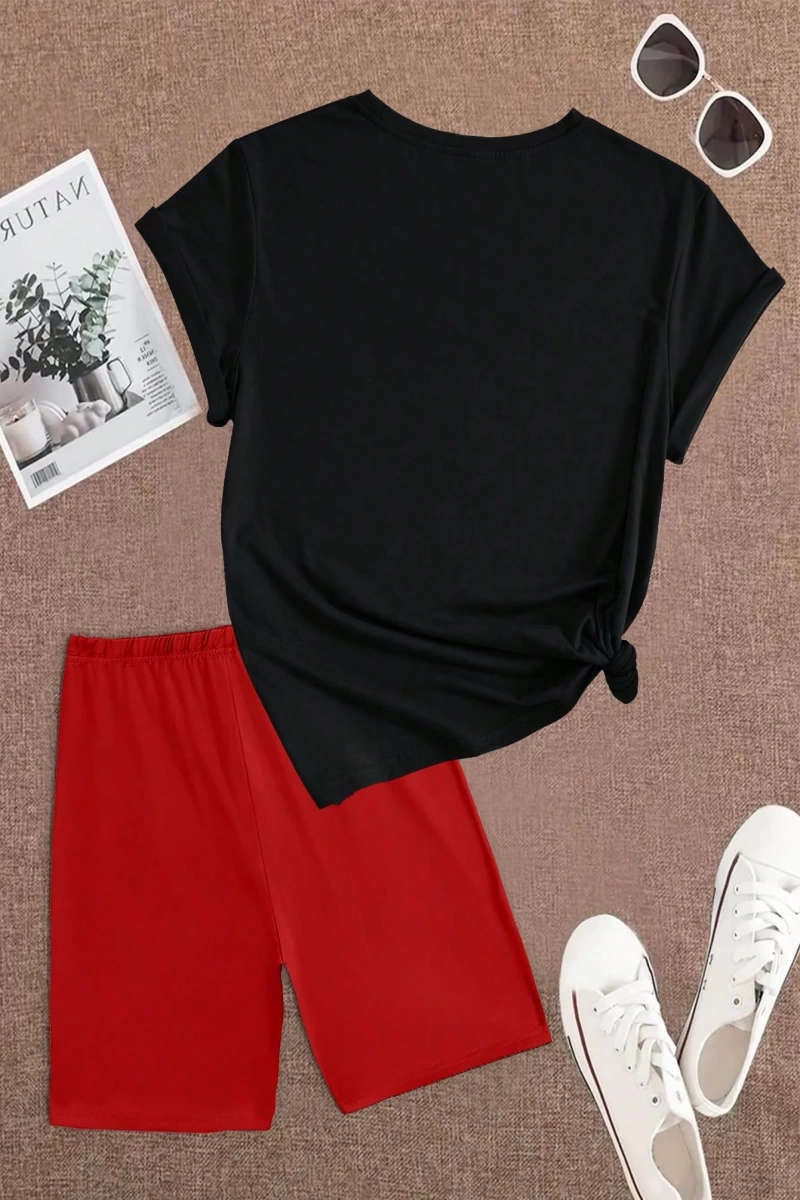 Kadın 2Lİ TAKIM OVERSİZE Trend T-shirt Şort Model 5005