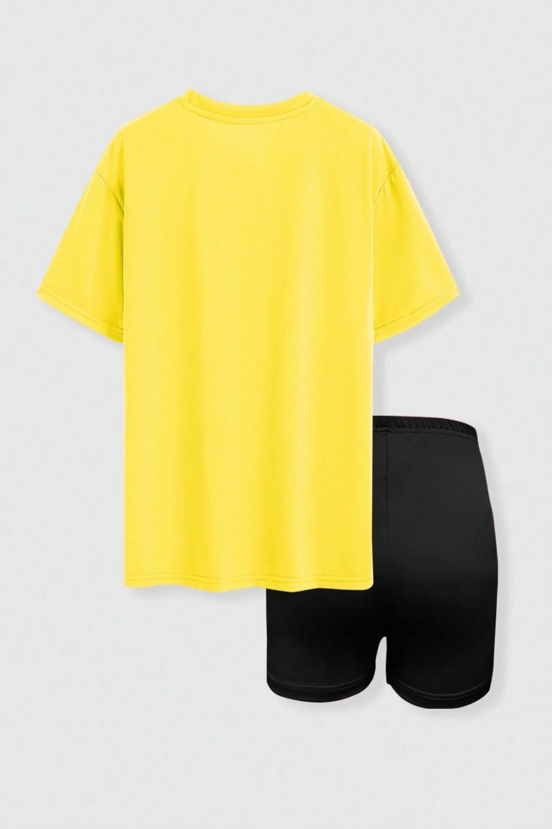 Kadın 2Lİ TAKIM OVERSİZE Trend T-shirt Şort Model 5012