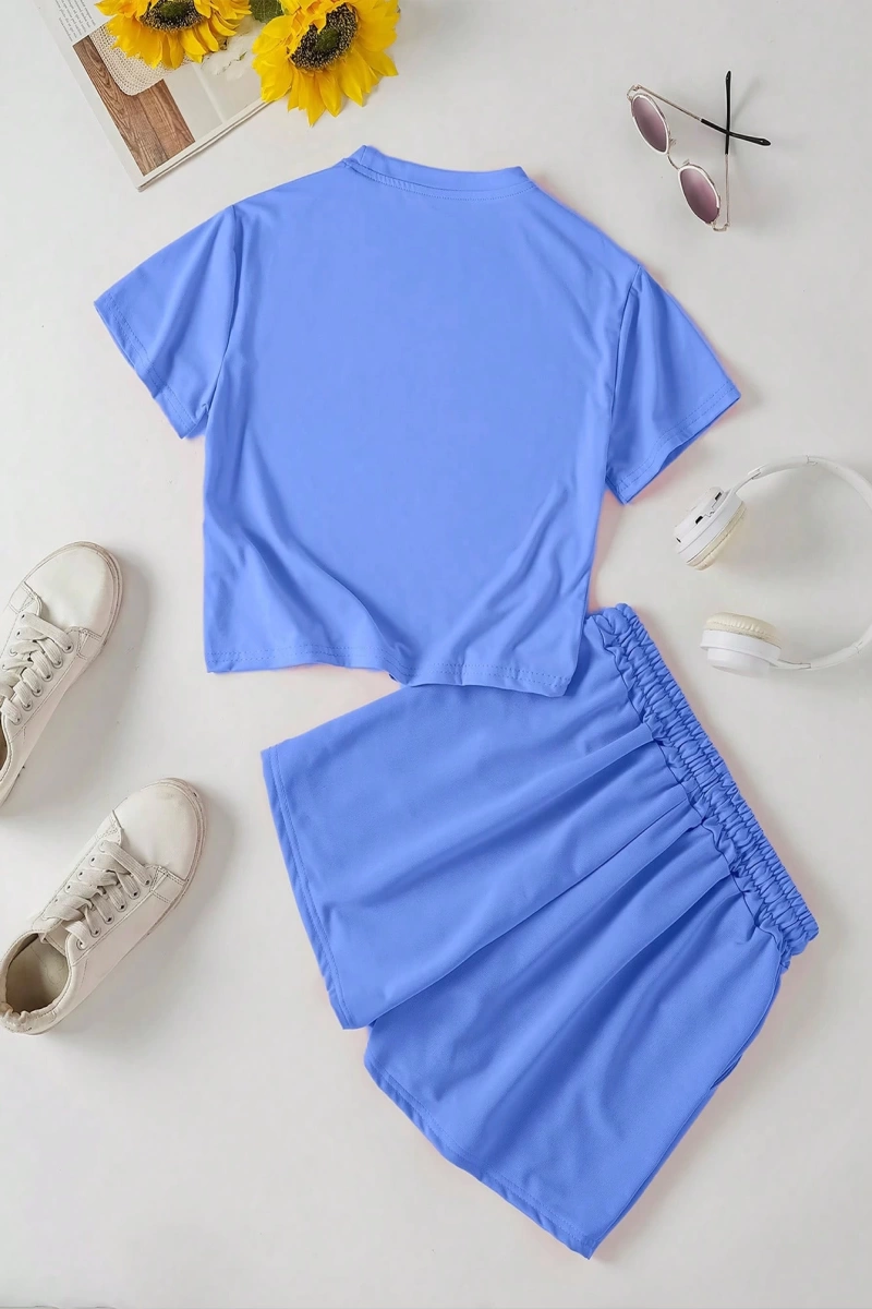 Kadın 2Lİ TAKIM OVERSİZE Trend T-shirt Şort Model 5021