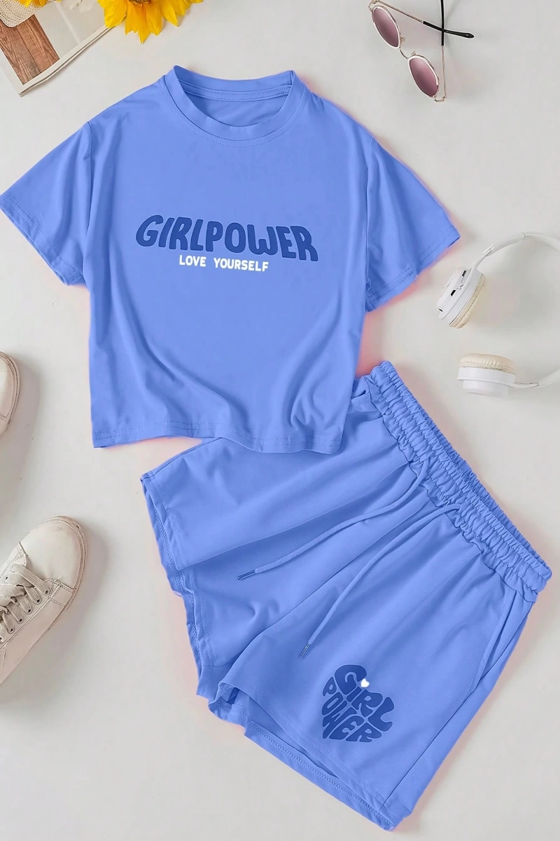 Kadın 2Lİ TAKIM OVERSİZE Trend T-shirt Şort Model 5021