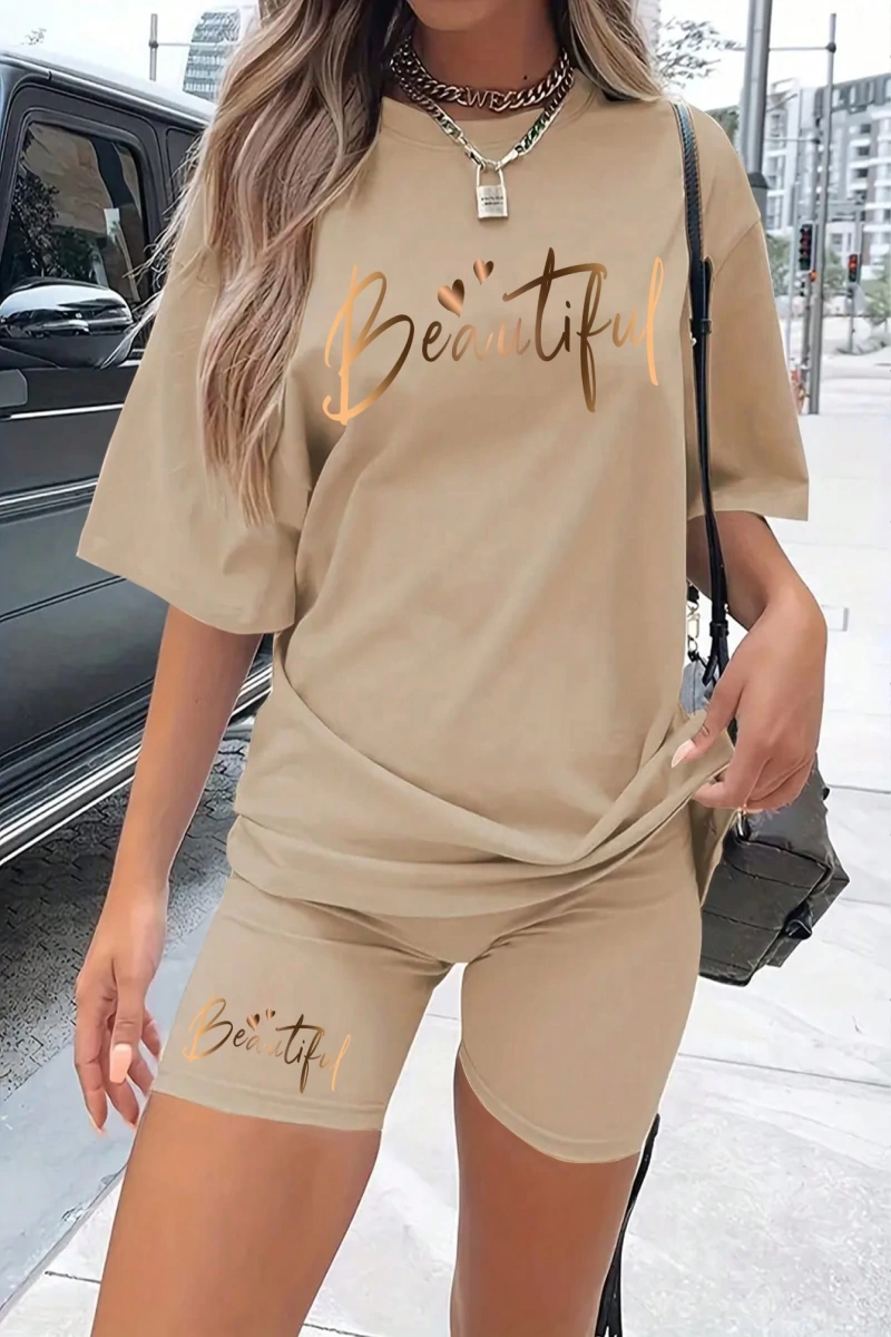 Kadın 2Lİ TAKIM OVERSİZE Trend T-shirt Şort Model 5039