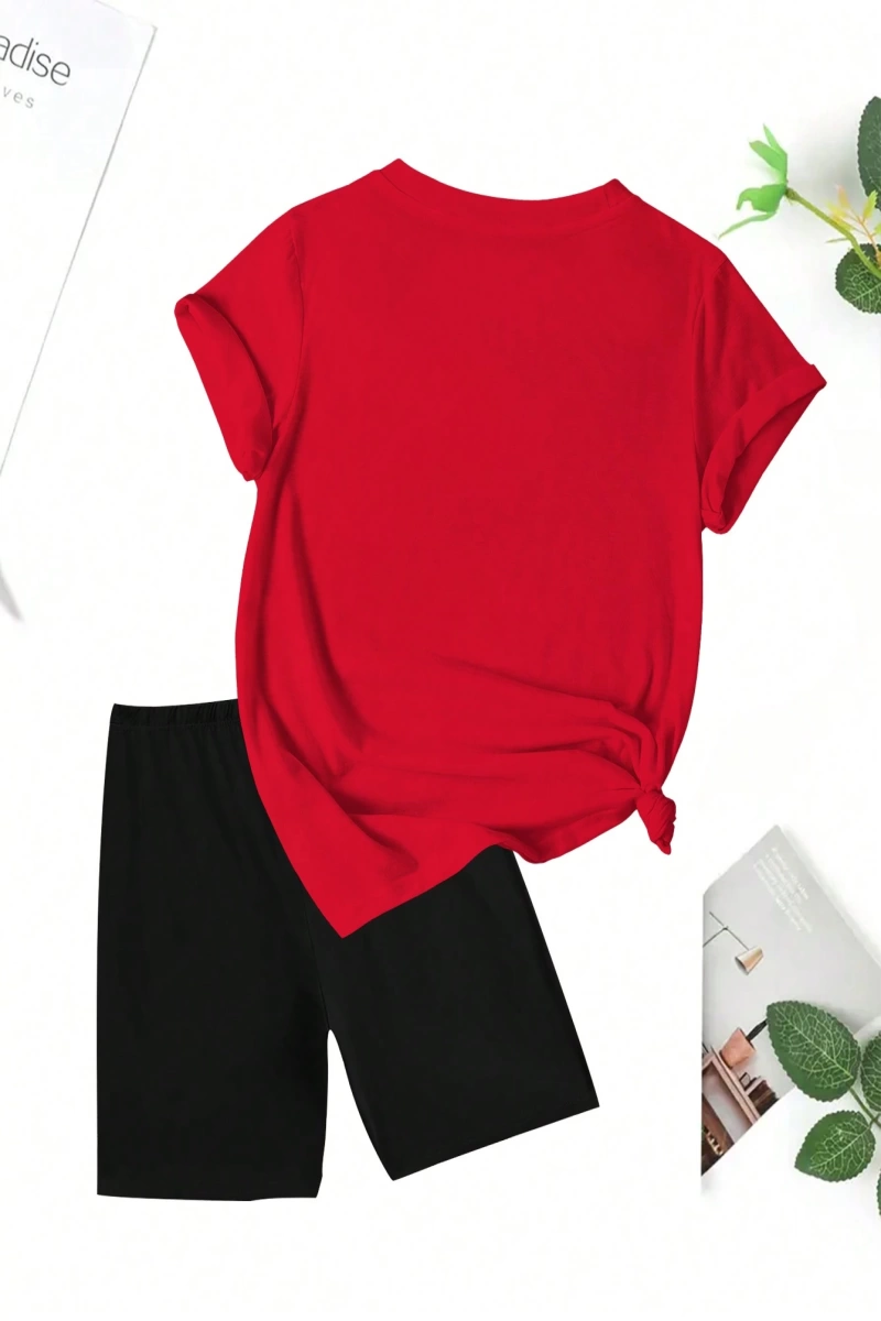 Kadın 2Lİ TAKIM OVERSİZE Trend T-shirt Şort Model 5045