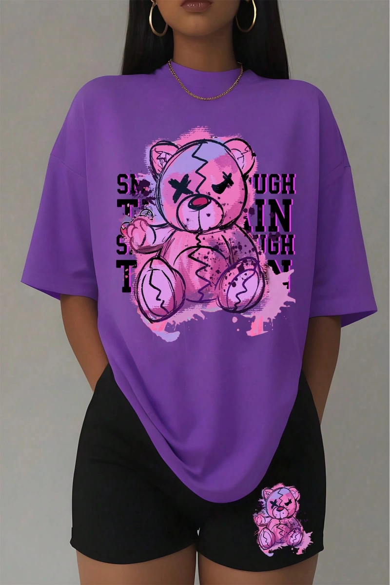 Kadın 2Lİ TAKIM OVERSİZE Trend T-shirt Şort Model 5052