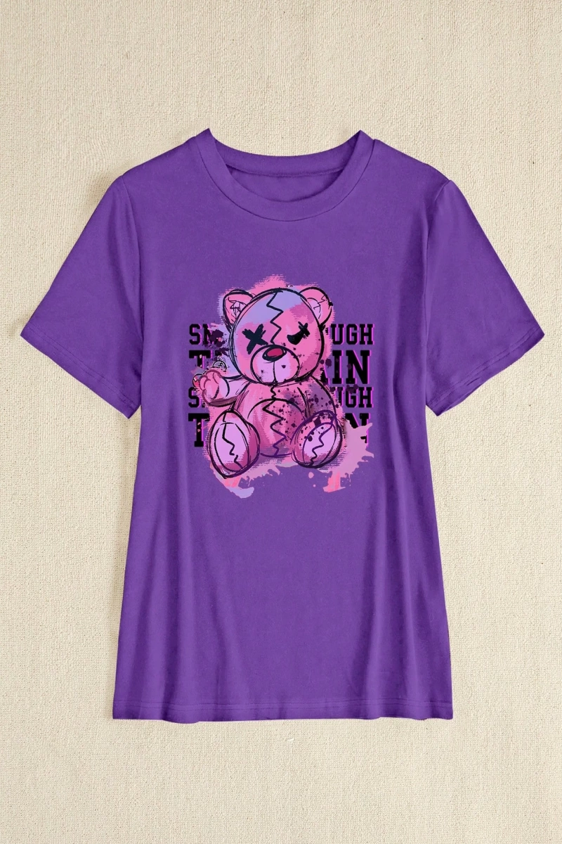 Kadın 2Lİ TAKIM OVERSİZE Trend T-shirt Şort Model 5052