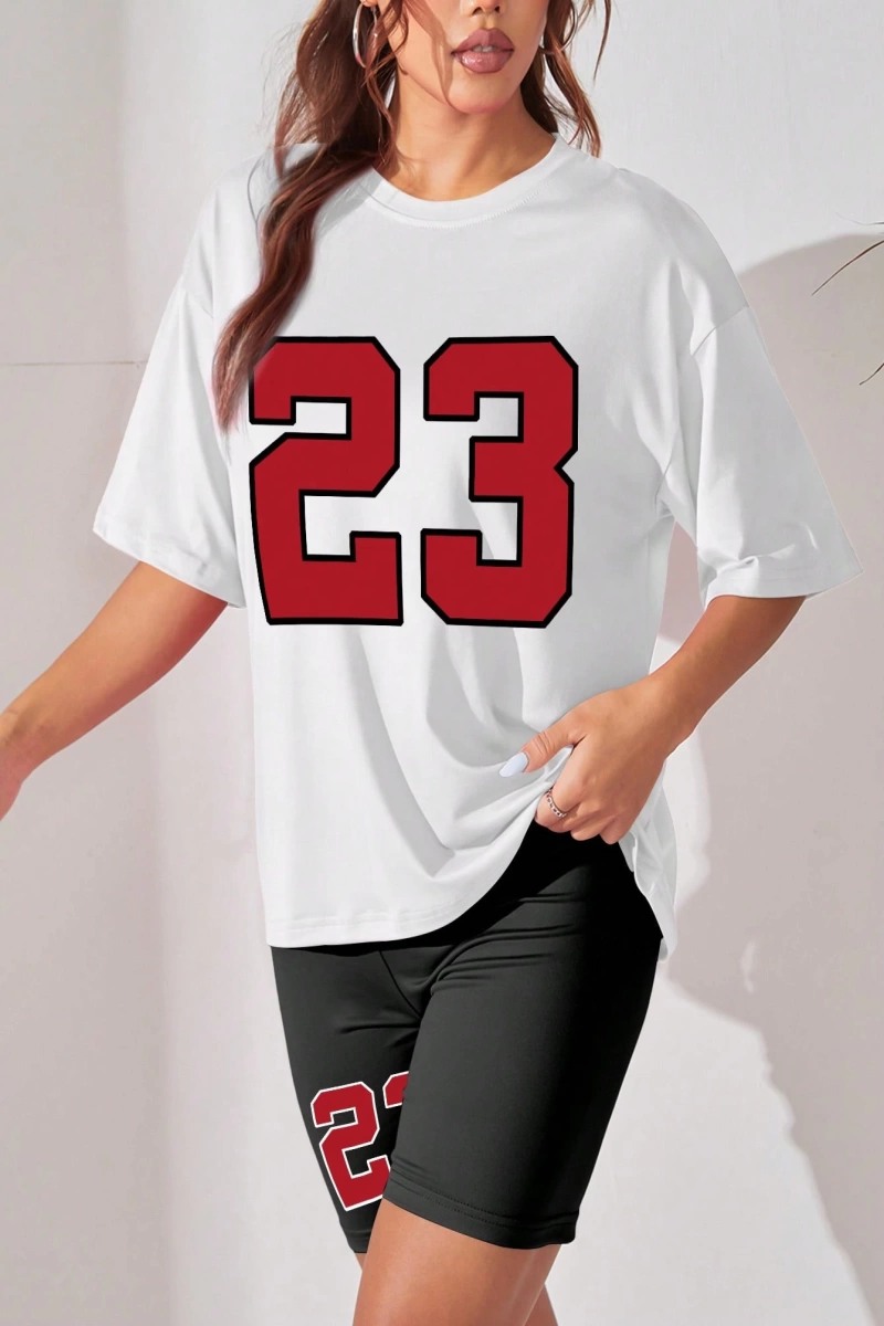Kadın 2Lİ TAKIM OVERSİZE Trend T-shirt Şort Model 5054