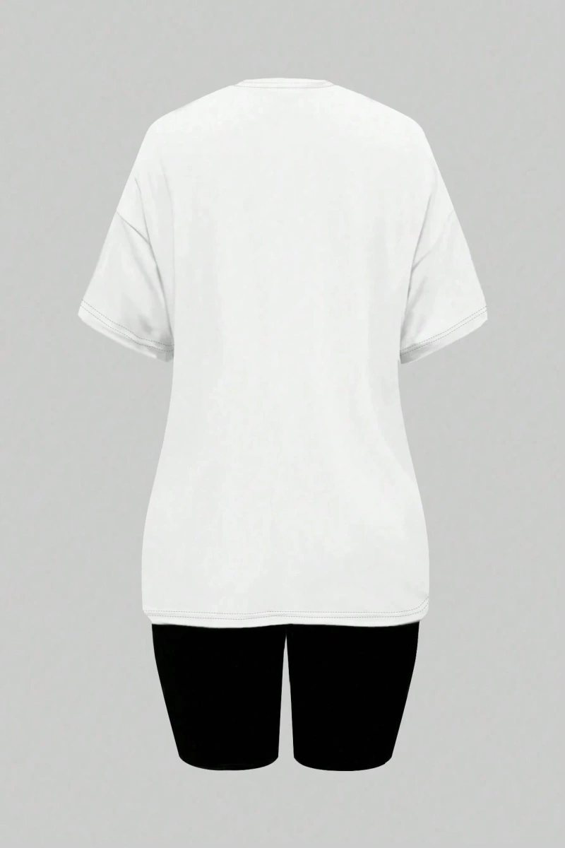 Kadın 2Lİ TAKIM OVERSİZE Trend T-shirt Şort Model 5064