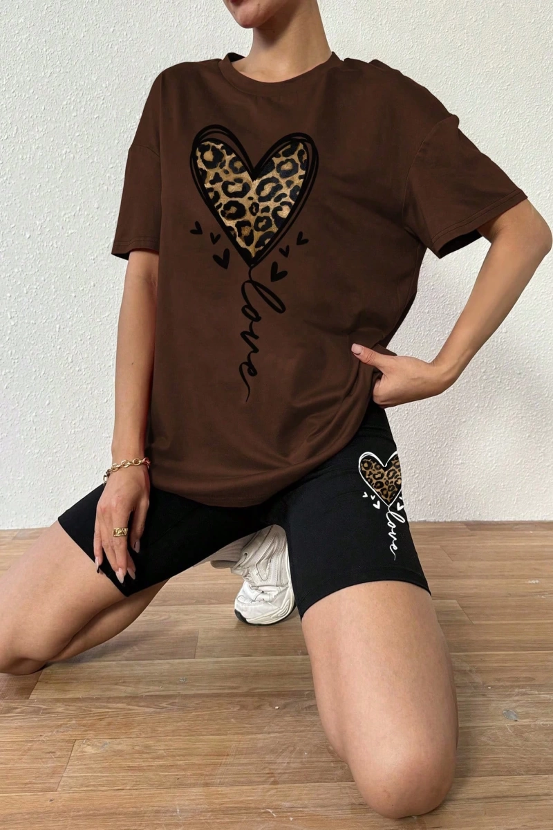 Kadın 2Lİ TAKIM OVERSİZE Trend T-shirt Şort Model 5071