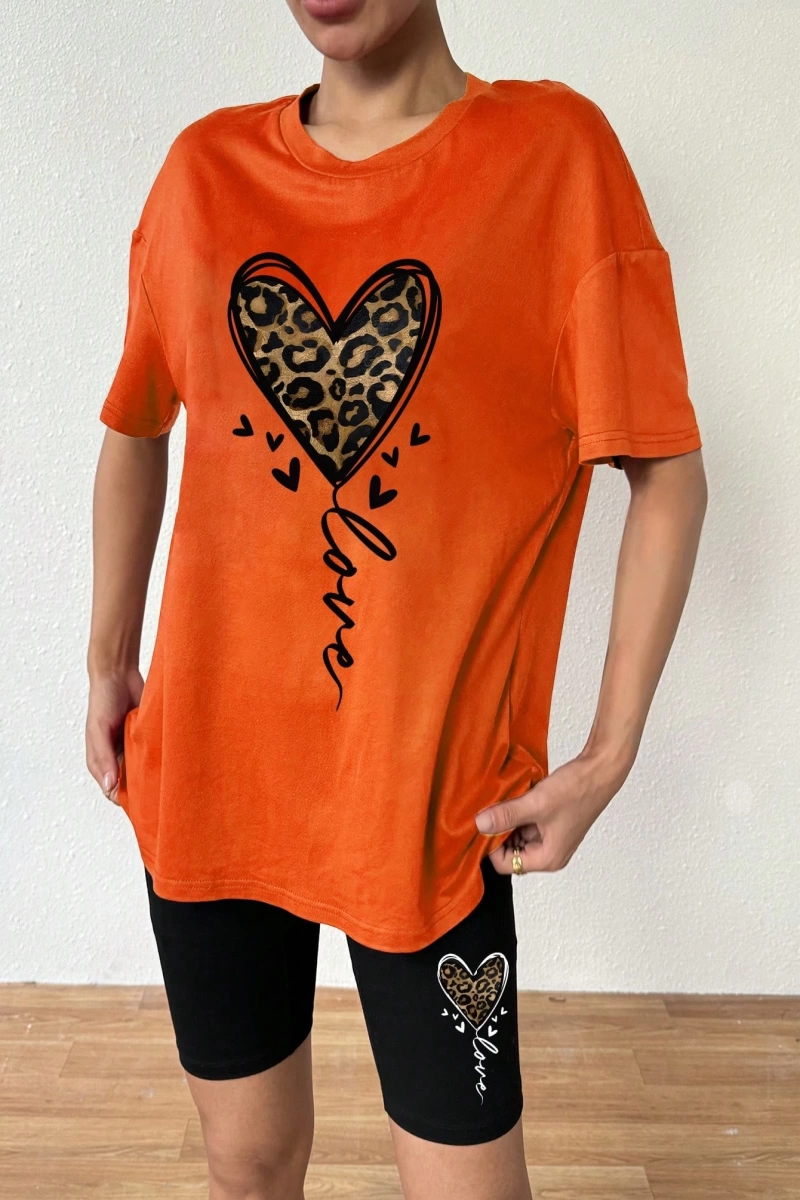 Kadın 2Lİ TAKIM OVERSİZE Trend T-shirt Şort Model 5071