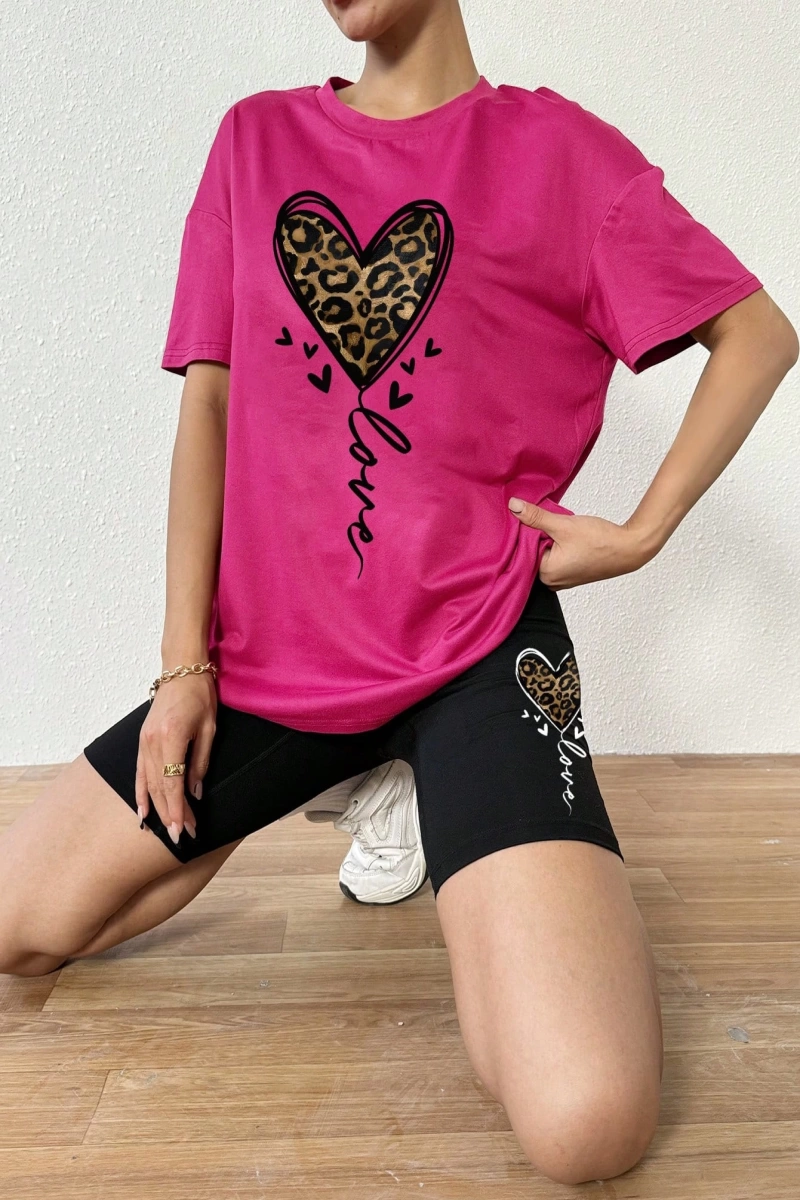 Kadın 2Lİ TAKIM OVERSİZE Trend T-shirt Şort Model 5071