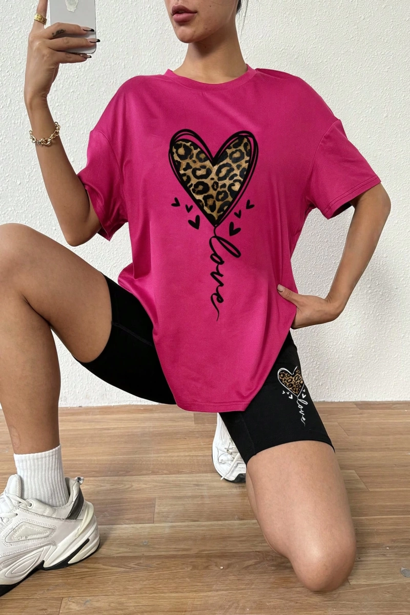 Kadın 2Lİ TAKIM OVERSİZE Trend T-shirt Şort Model 5071