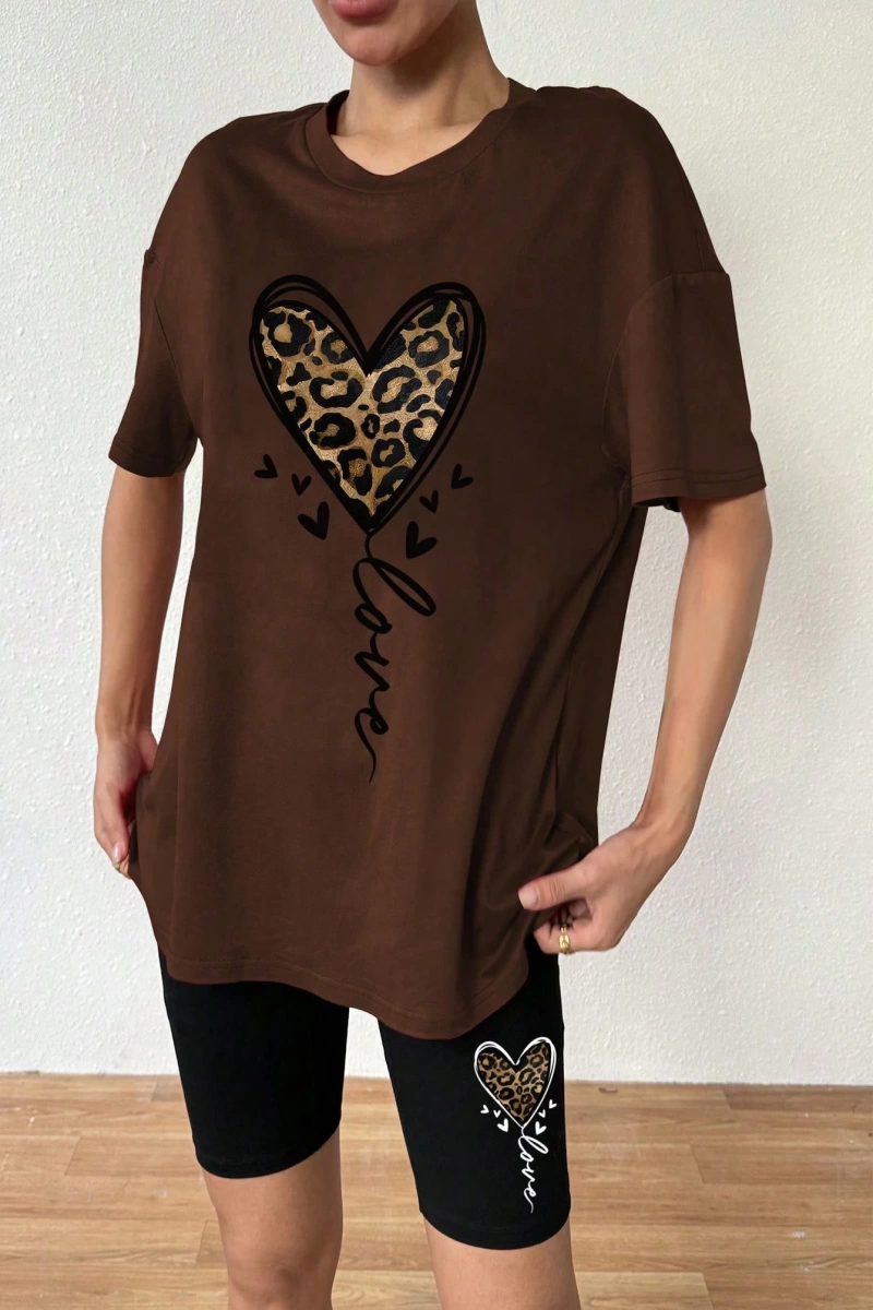 Kadın 2Lİ TAKIM OVERSİZE Trend T-shirt Şort Model 5071