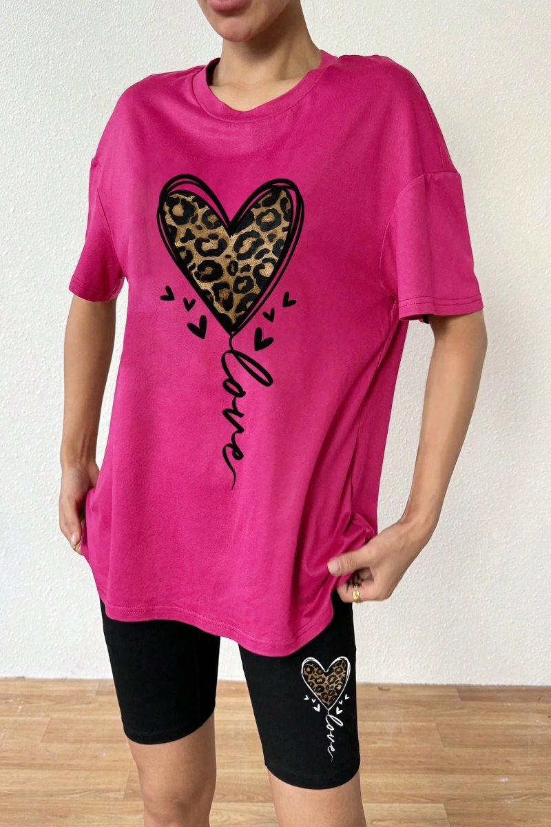 Kadın 2Lİ TAKIM OVERSİZE Trend T-shirt Şort Model 5071