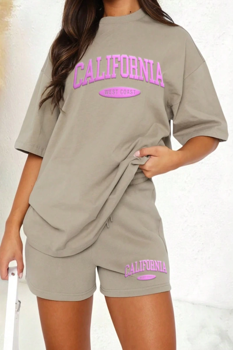 Kadın 2Lİ TAKIM OVERSİZE Trend T-shirt Şort Model 5072