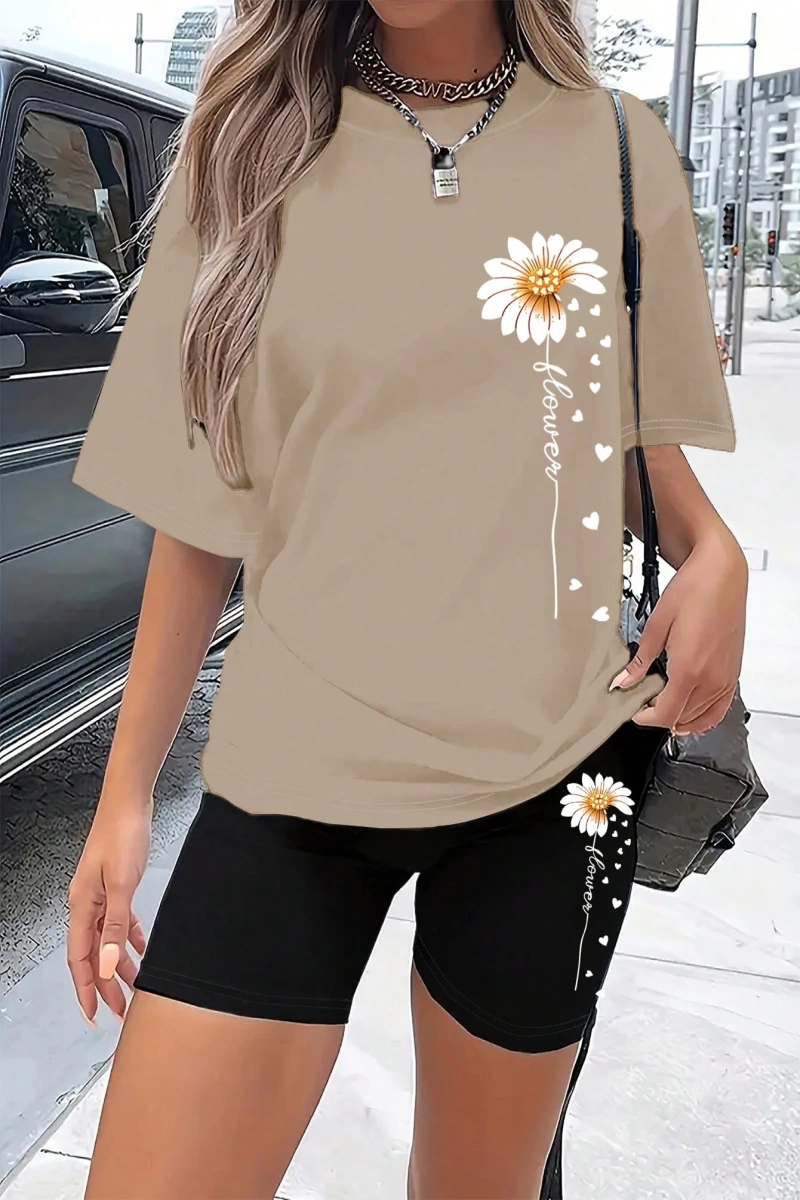 Kadın 2Lİ TAKIM OVERSİZE Trend T-shirt Şort Model 5073