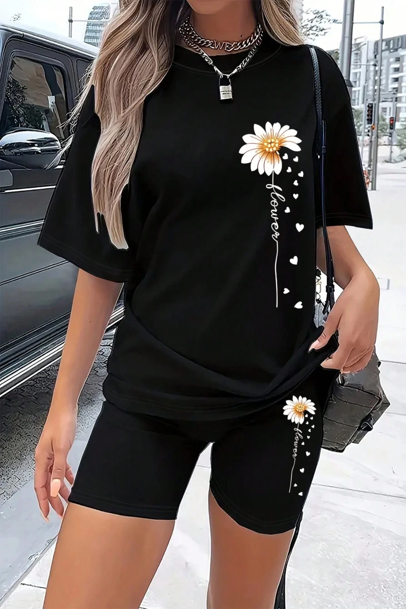 Kadın 2Lİ TAKIM OVERSİZE Trend T-shirt Şort Model 5073