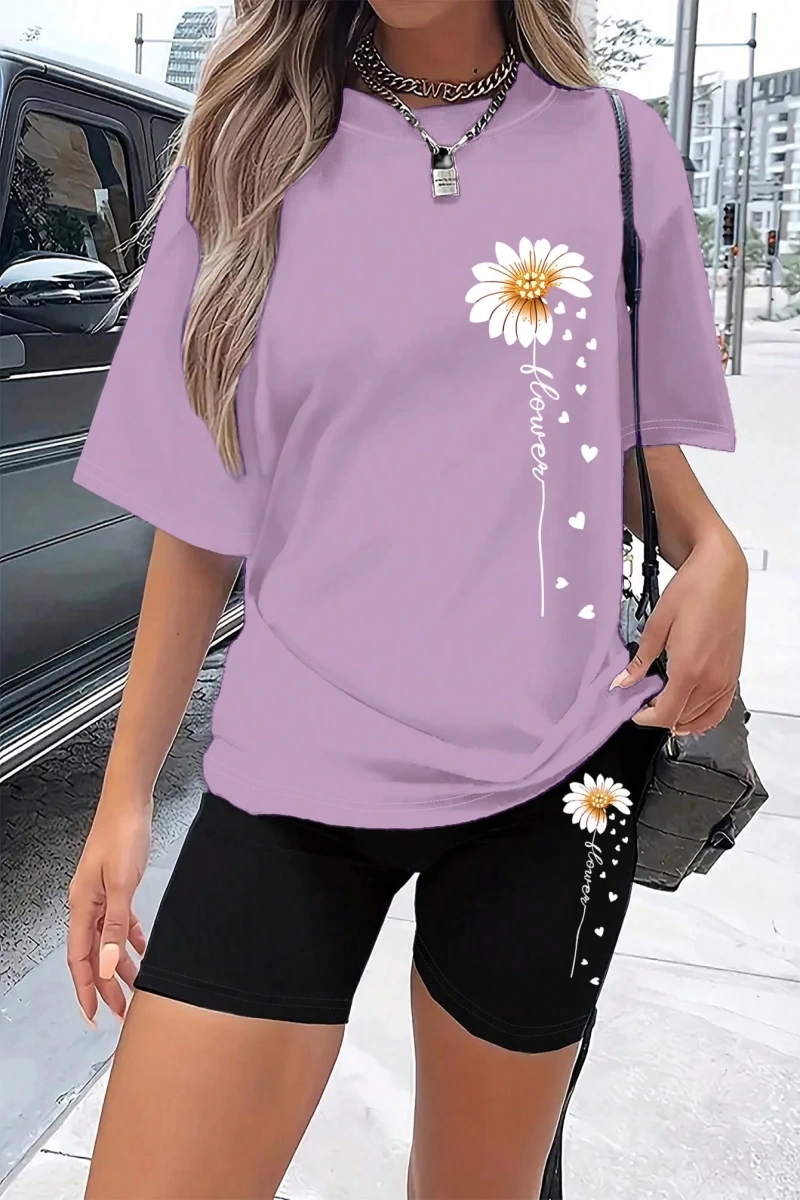 Kadın 2Lİ TAKIM OVERSİZE Trend T-shirt Şort Model 5073