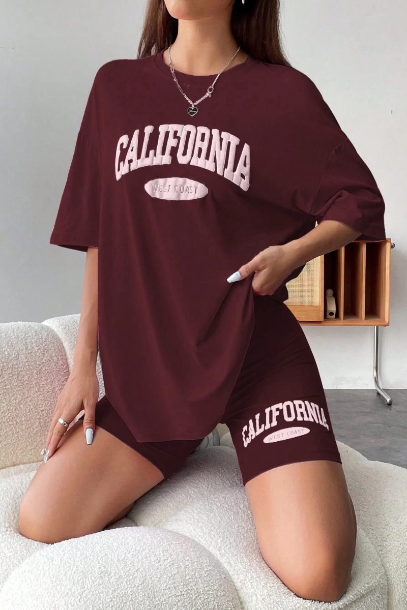 Kadın 2Lİ TAKIM OVERSİZE Trend T-shirt Şort Model 5074