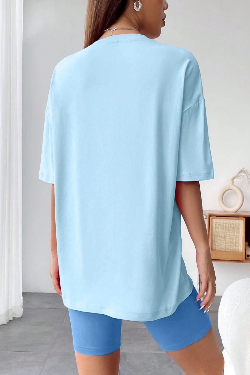 Kadın 2Lİ TAKIM OVERSİZE Trend T-shirt Şort Model 5074