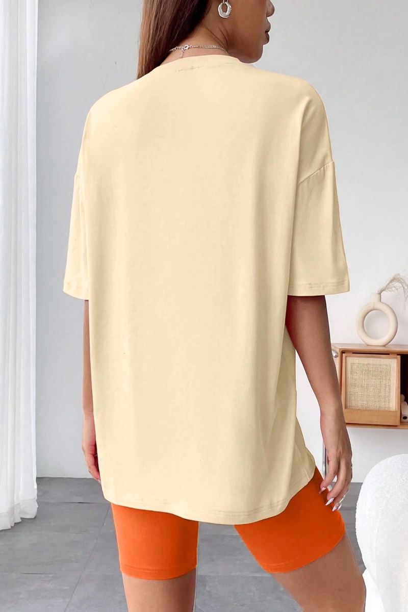 Kadın 2Lİ TAKIM OVERSİZE Trend T-shirt Şort Model 5074