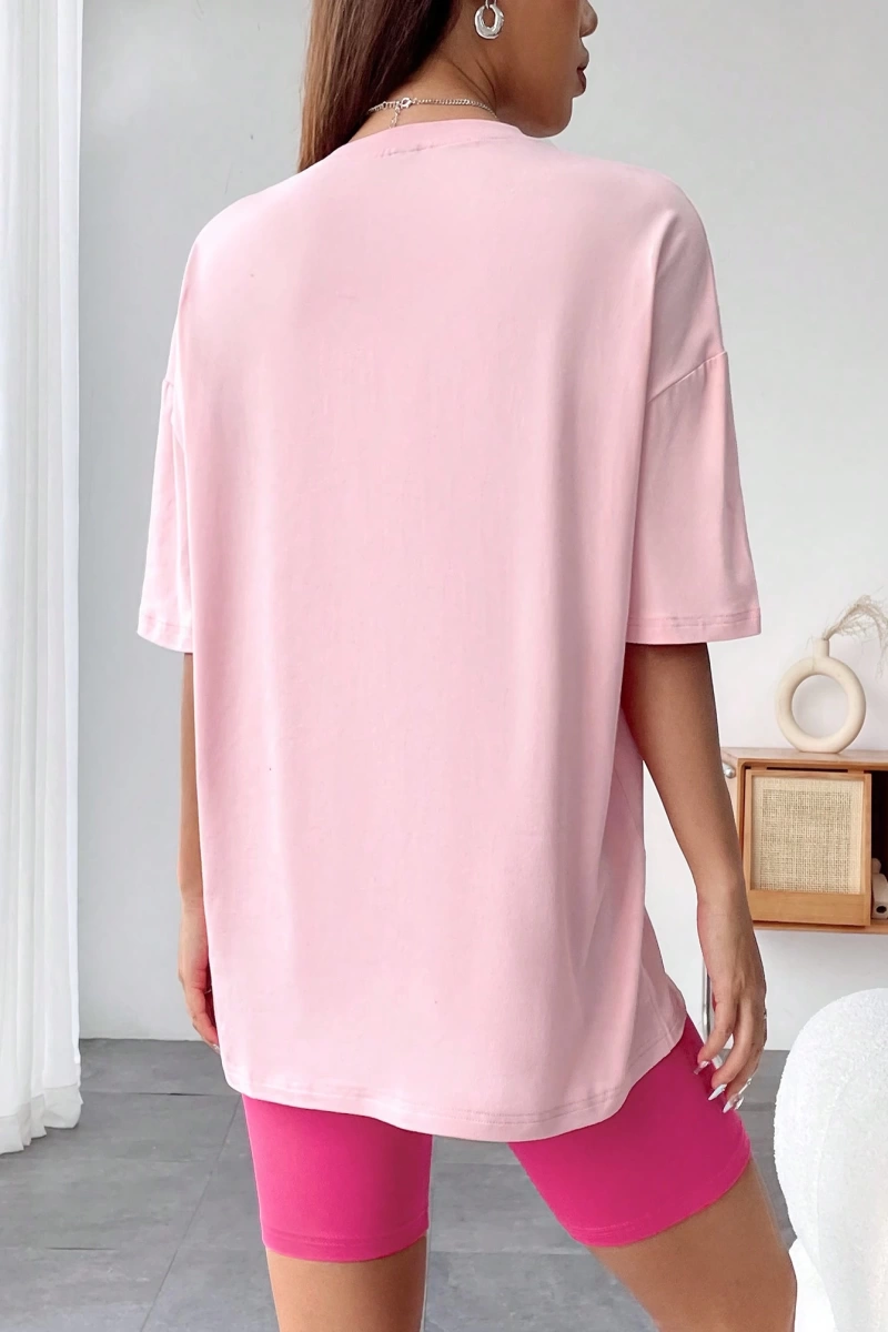 Kadın 2Lİ TAKIM OVERSİZE Trend T-shirt Şort Model 5074