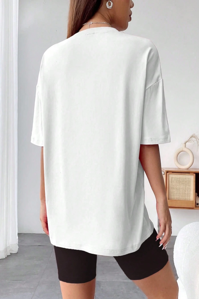Kadın 2Lİ TAKIM OVERSİZE Trend T-shirt Şort Model 5074