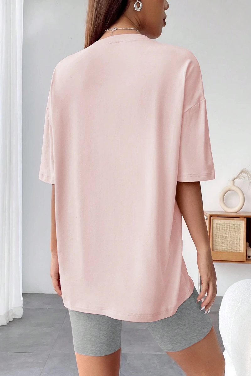 Kadın 2Lİ TAKIM OVERSİZE Trend T-shirt Şort Model 5074