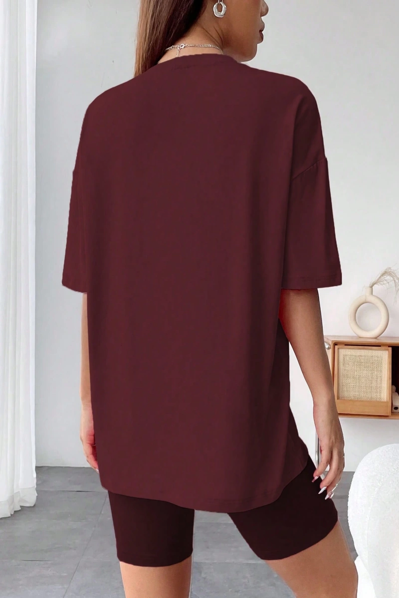 Kadın 2Lİ TAKIM OVERSİZE Trend T-shirt Şort Model 5074