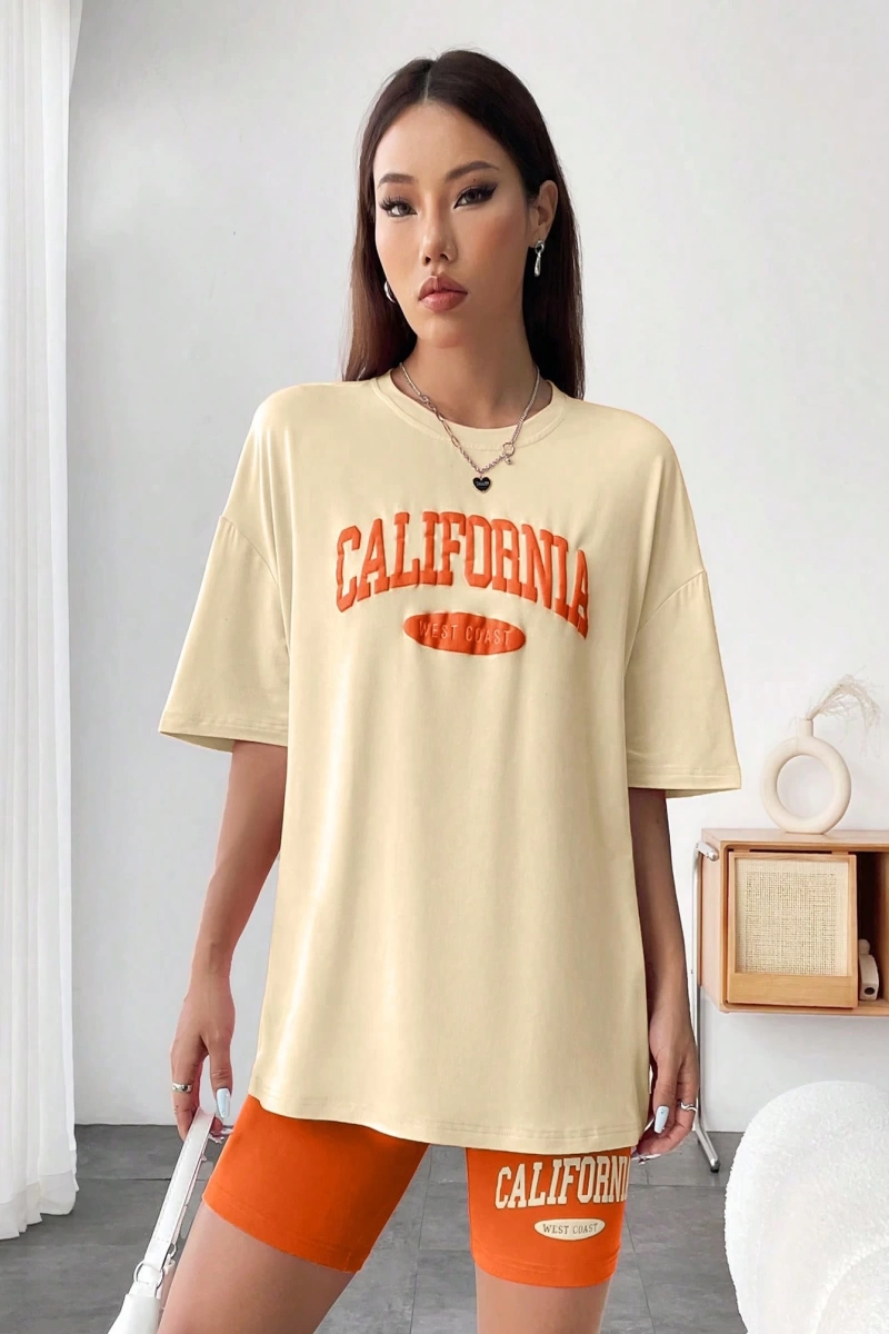 Kadın 2Lİ TAKIM OVERSİZE Trend T-shirt Şort Model 5074