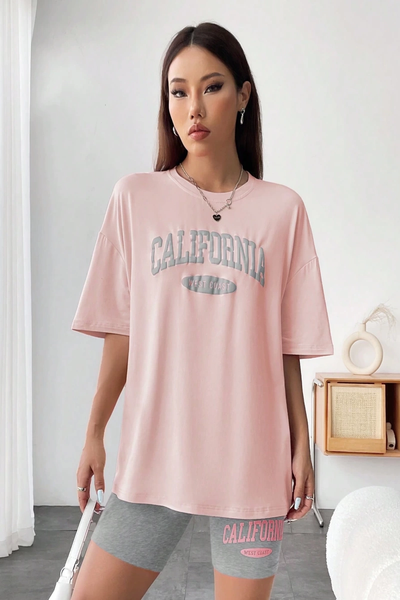 Kadın 2Lİ TAKIM OVERSİZE Trend T-shirt Şort Model 5074
