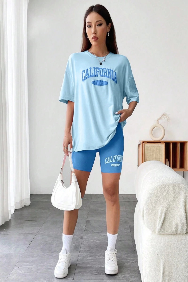 Kadın 2Lİ TAKIM OVERSİZE Trend T-shirt Şort Model 5074