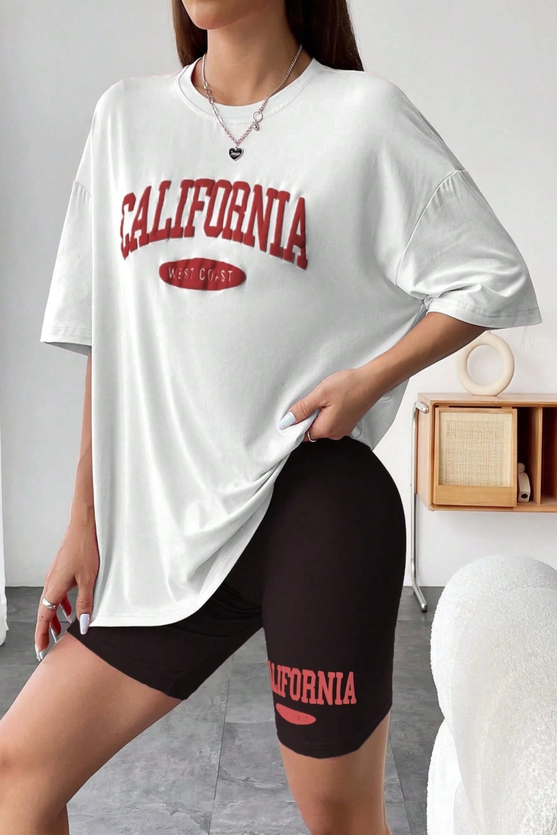 Kadın 2Lİ TAKIM OVERSİZE Trend T-shirt Şort Model 5074