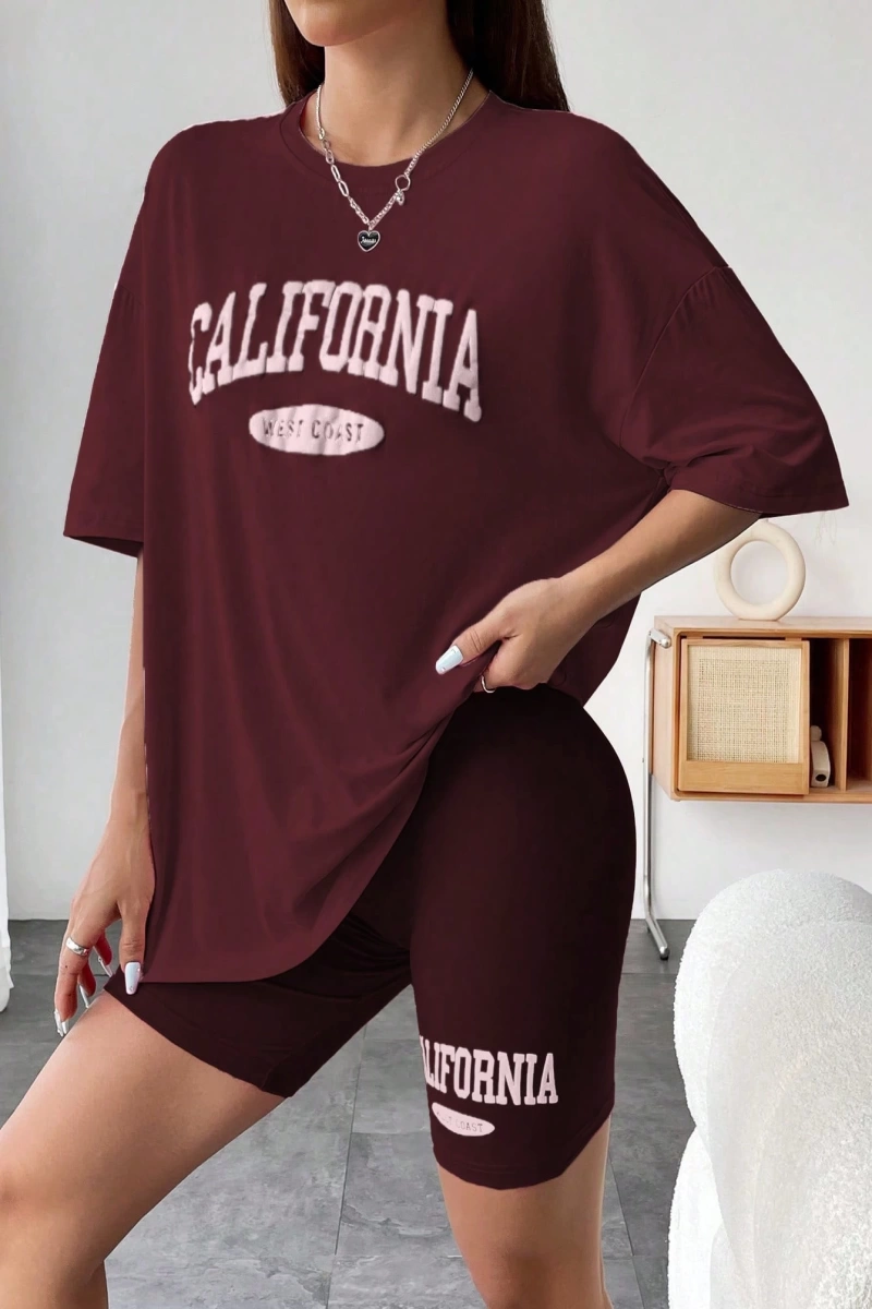 Kadın 2Lİ TAKIM OVERSİZE Trend T-shirt Şort Model 5074