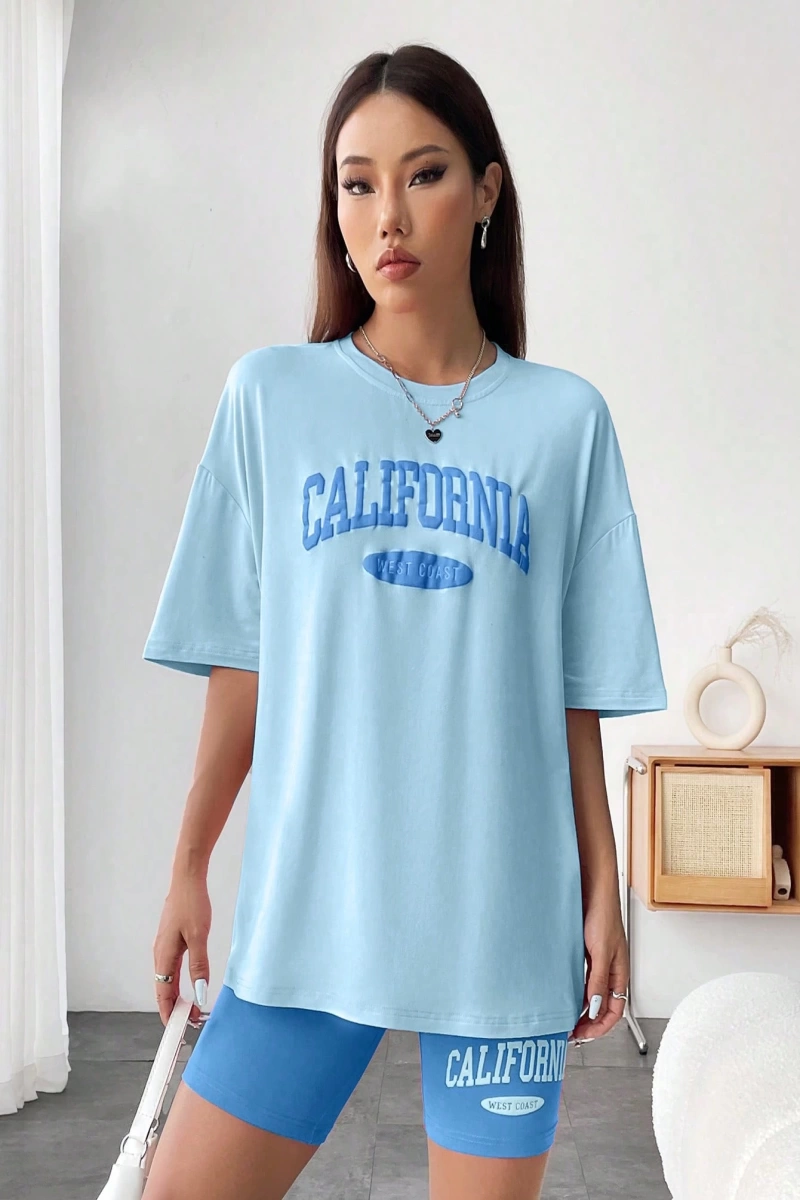 Kadın 2Lİ TAKIM OVERSİZE Trend T-shirt Şort Model 5074