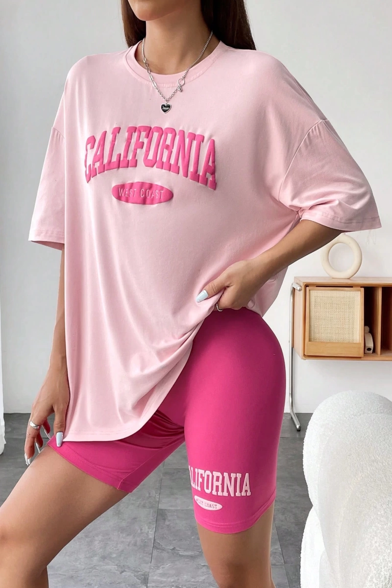 Kadın 2Lİ TAKIM OVERSİZE Trend T-shirt Şort Model 5074