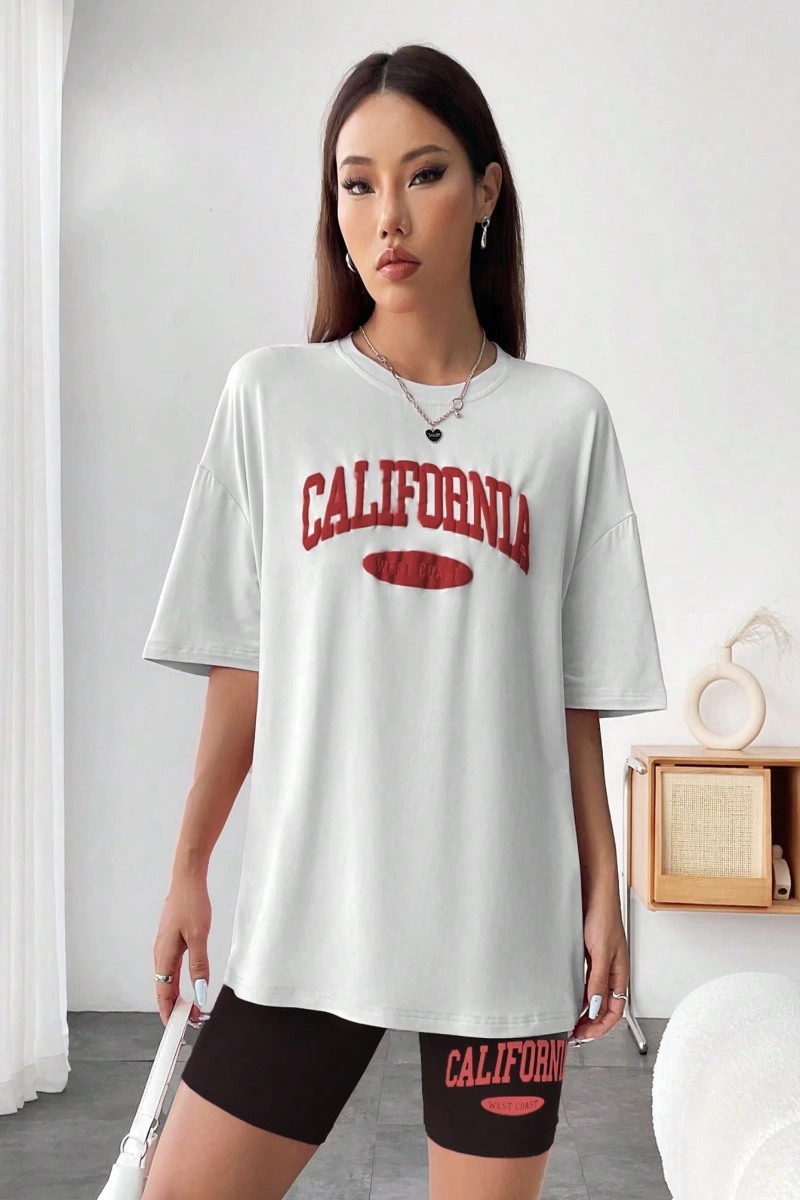 Kadın 2Lİ TAKIM OVERSİZE Trend T-shirt Şort Model 5074