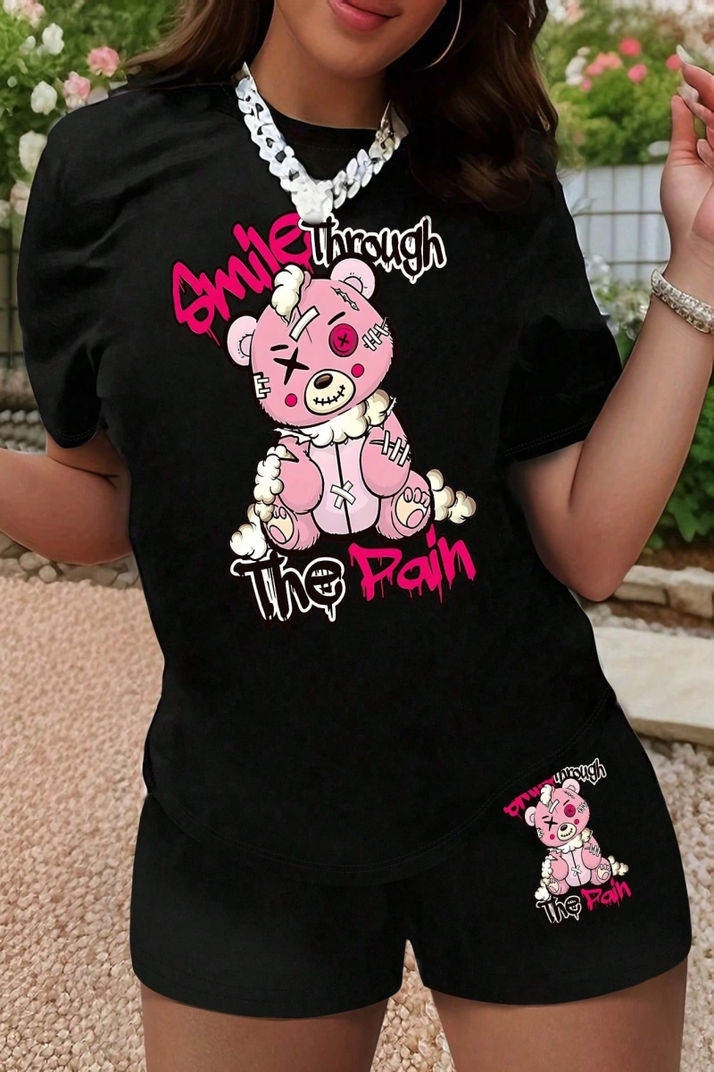 Kadın 2Lİ TAKIM OVERSİZE Trend T-shirt Şort Model 5079