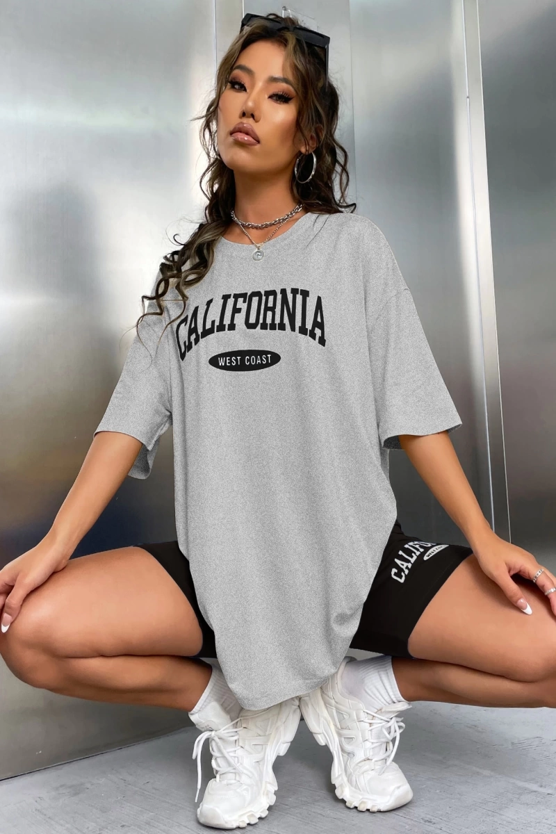 Kadın 2Lİ TAKIM OVERSİZE Trend T-shirt Şort Model 5084