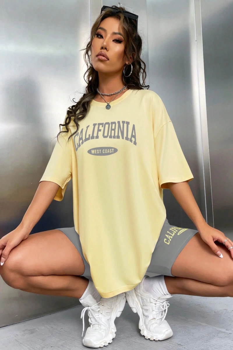 Kadın 2Lİ TAKIM OVERSİZE Trend T-shirt Şort Model 5084