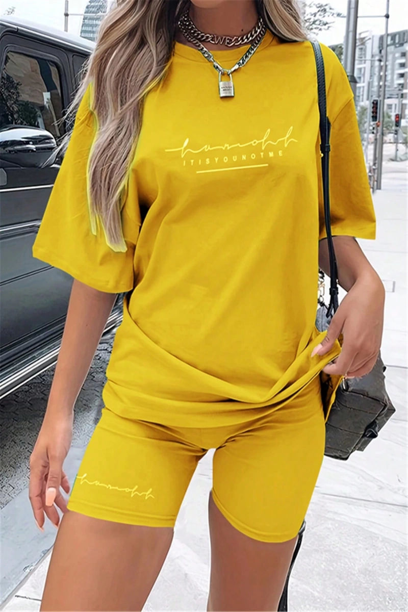 Kadın 2Lİ TAKIM OVERSİZE Trend T-shirt Şort Model 5085